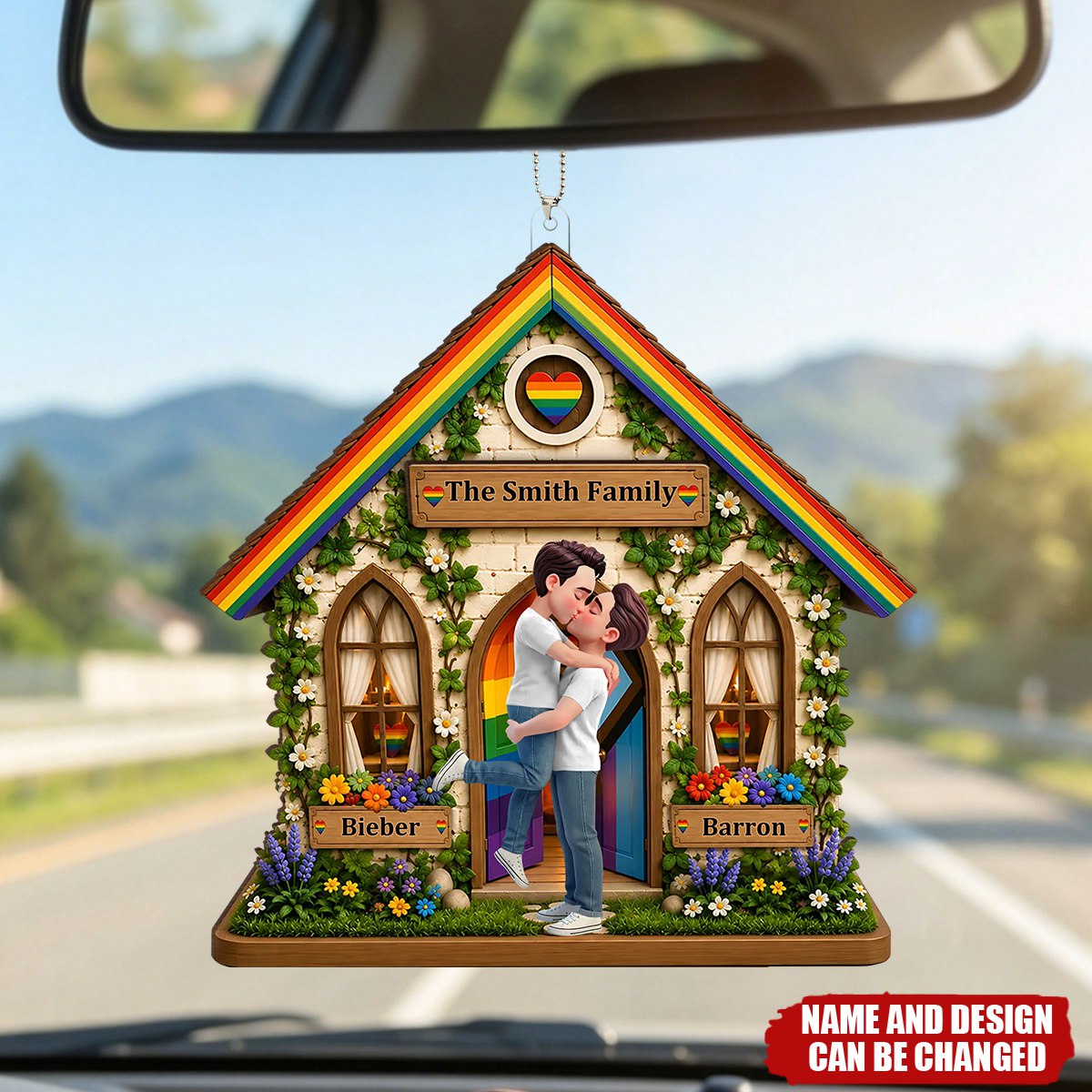 LGBT+ Family House Couple - Personalized Car Ornament- Gift For Couple, Happy Pride Month