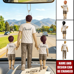 Sentimental Rustic Dad And Kids Walking - Personalized 2-Car Ornament - Heartfelt Father's Day Gift For Dad, Husband