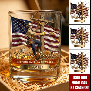 Keeping America Powered Whiskey Glass - Personalized Gifts For Lineman