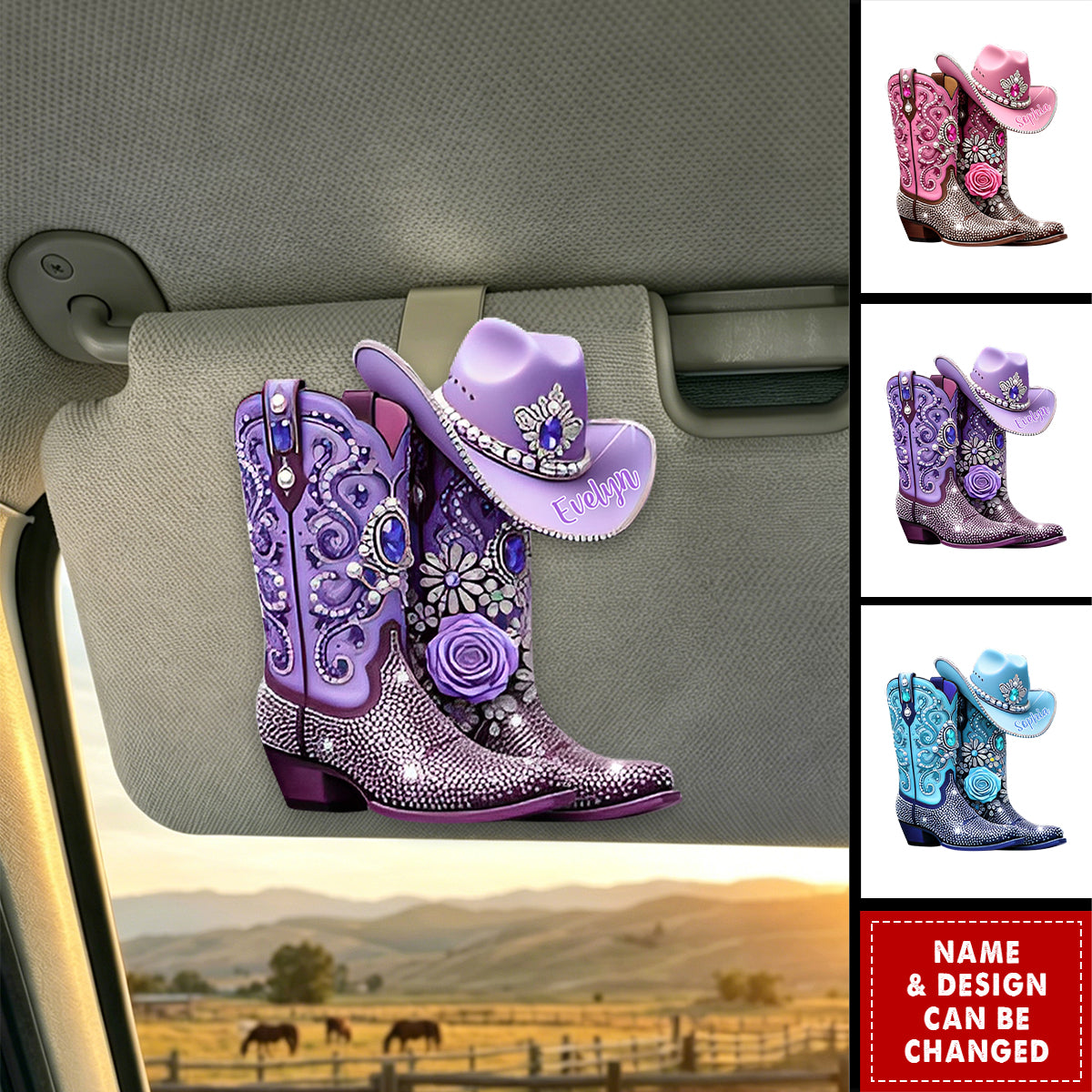 Cowgirl Boots - Personalized Acrylic Visor Clip