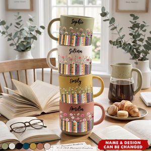Custom Name & Birthflower For Book Lovers, Book Clubs - Personalized Mug