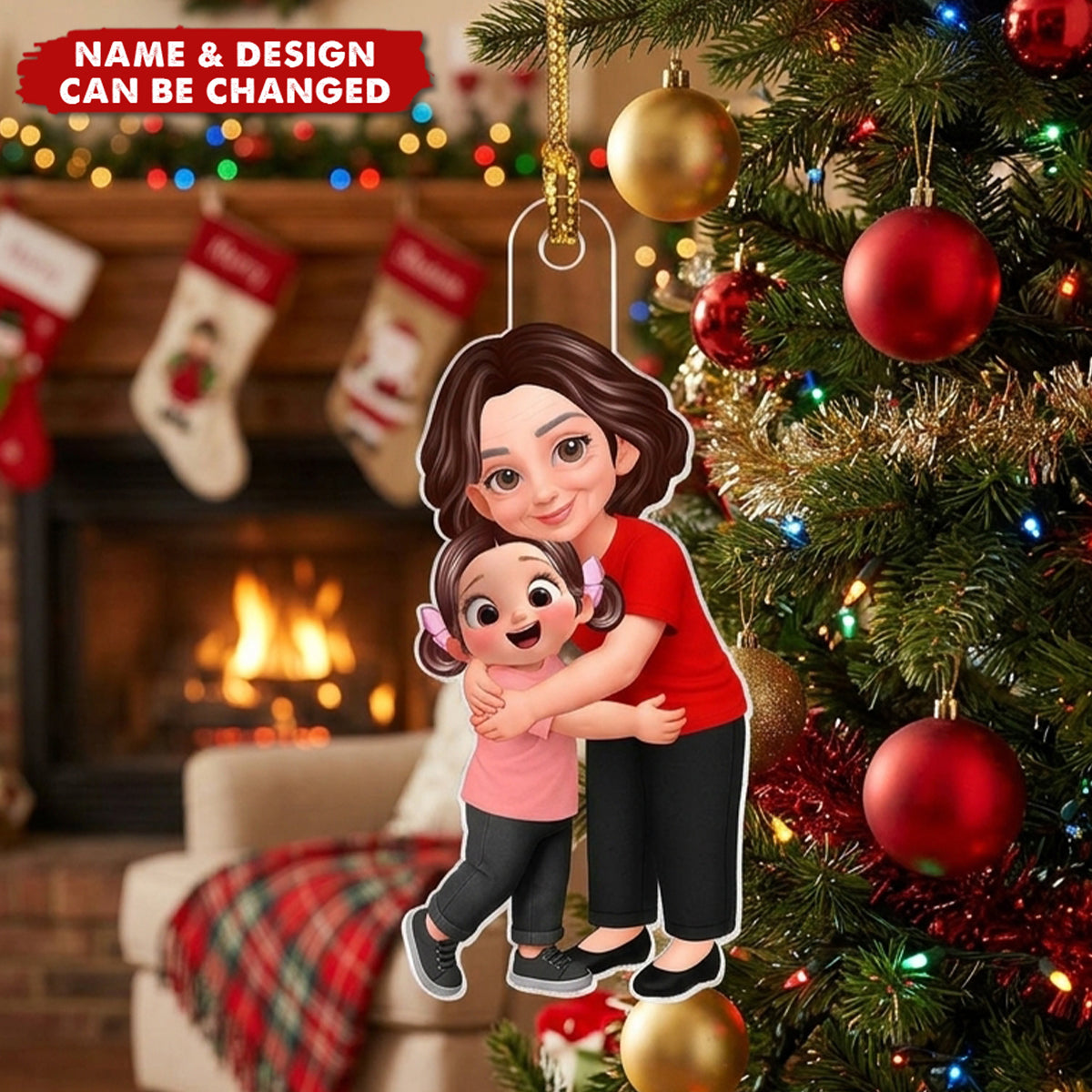 Endless Love Grandma Hugging Grandkid - Personalized Acrylic Ornament - Christmas Gift For Grandkids, Grandma