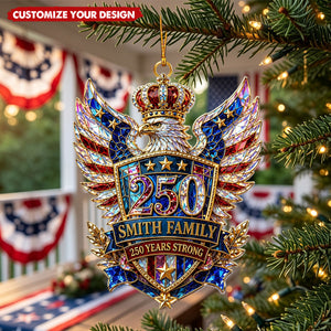 Custom Eagle Shape Acrylic Ornament, 250 Years Strong Hologram Ornament