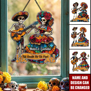 Day Of The Dead Festive La Catrina Couple - Personalized Window Hanging Suncatcher