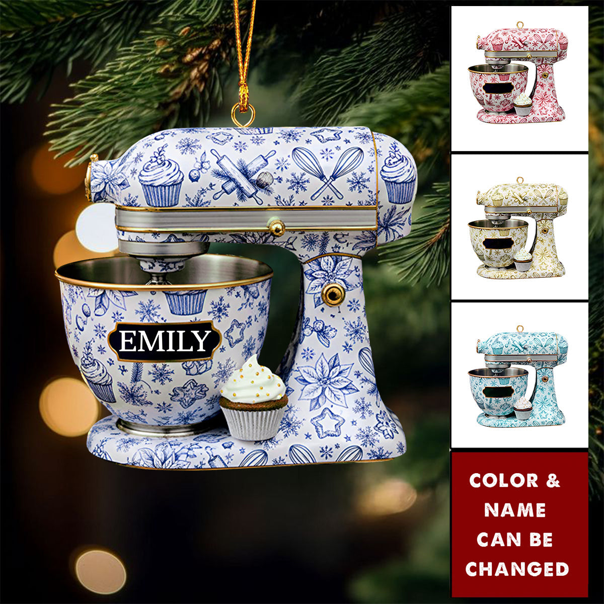 Toile De Jouy Ornaments, Personalized Mixer Ornament, Christmas Gift for Baker, Pastry Chef, Kitchen Decor