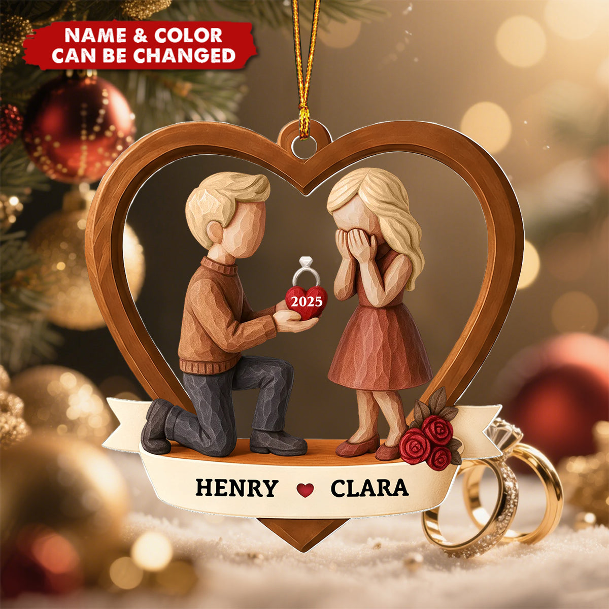 Couple Marriage Proposal - Personalized Acrylic Ornament - Newly Engaged Gift, "She Said Yes!" Christmas Ornament