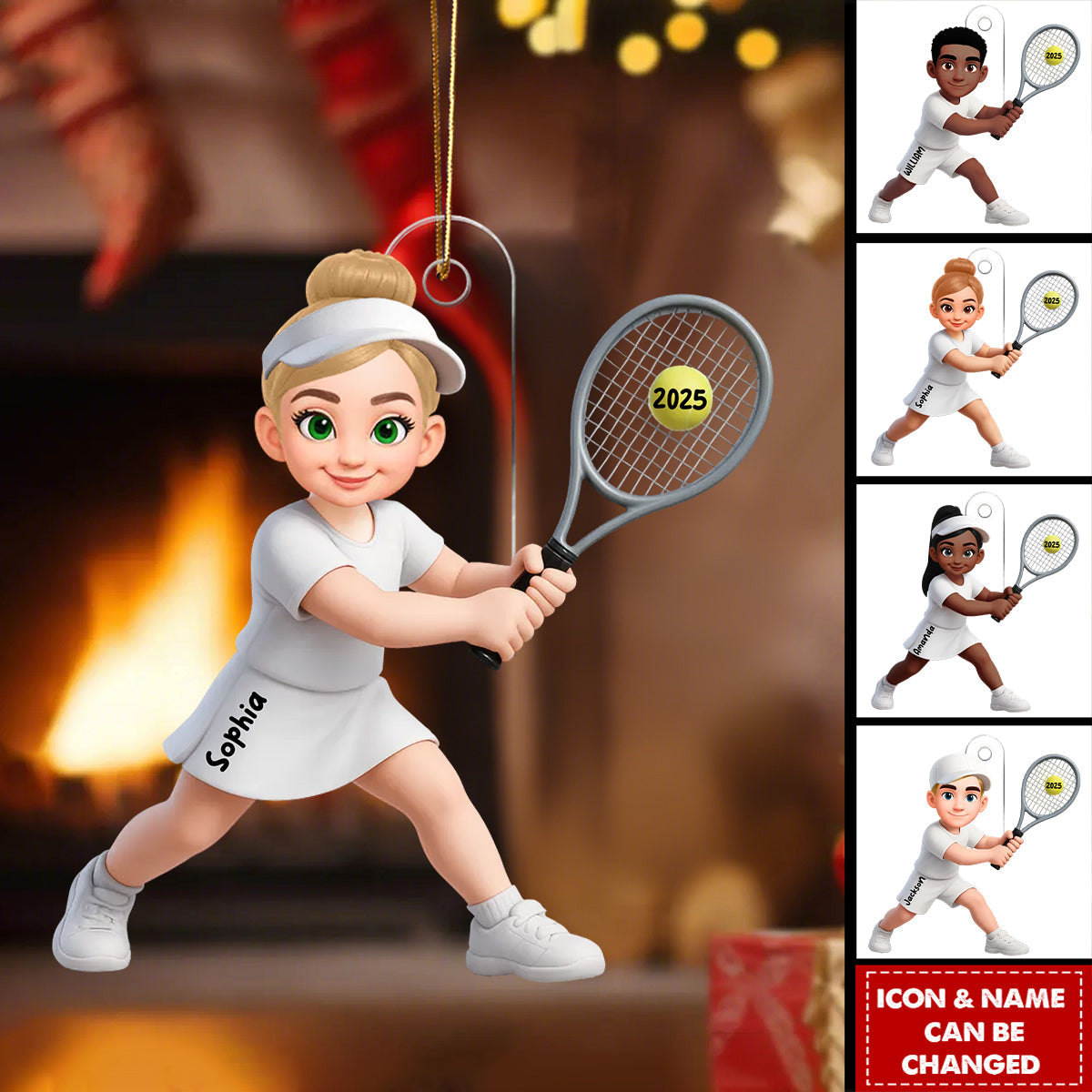 Christmas Girl Boy Playing Tennis - Personalized Acrylic Ornament - Gift For Tennis Players, Grandson, Granddaughter