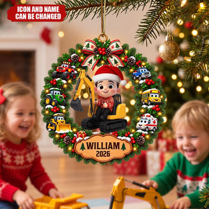 Little Boy Kid With Excavator - Personalized  Ornament - Christmas Gift For Grandkids