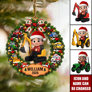 Little Boy Kid With Excavator - Personalized  Ornament - Christmas Gift For Grandkids
