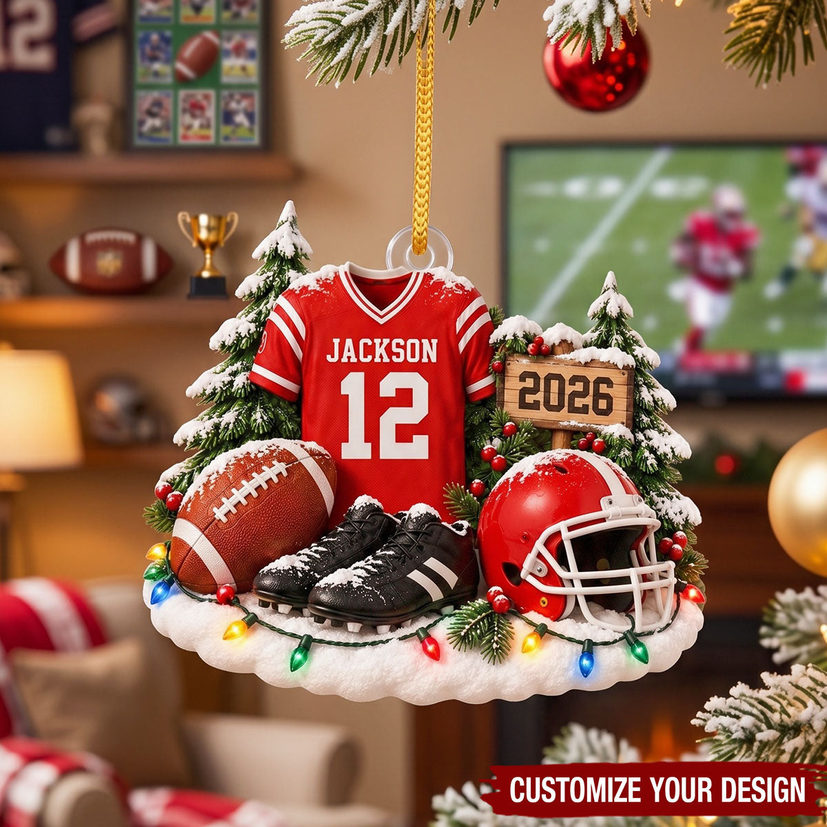 Personalized Football Christmas Ornament, Custom Player Name Jersey Ornament, Football Player Gift