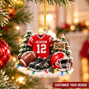 Personalized Football Christmas Ornament, Custom Player Name Jersey Ornament, Football Player Gift