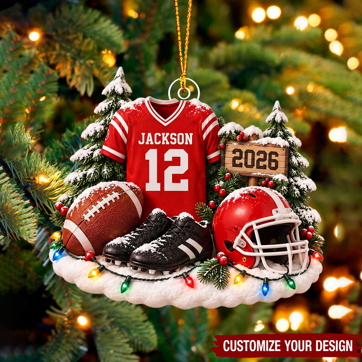 Personalized Football Christmas Ornament, Custom Player Name Jersey Ornament, Football Player Gift