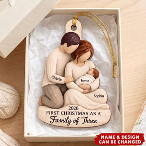 And Then There Were Three - Personalized Wooden Ornament - First Christmas Keepsake For New Parents