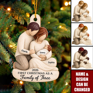 And Then There Were Three - Personalized Wooden Ornament - First Christmas Keepsake For New Parents