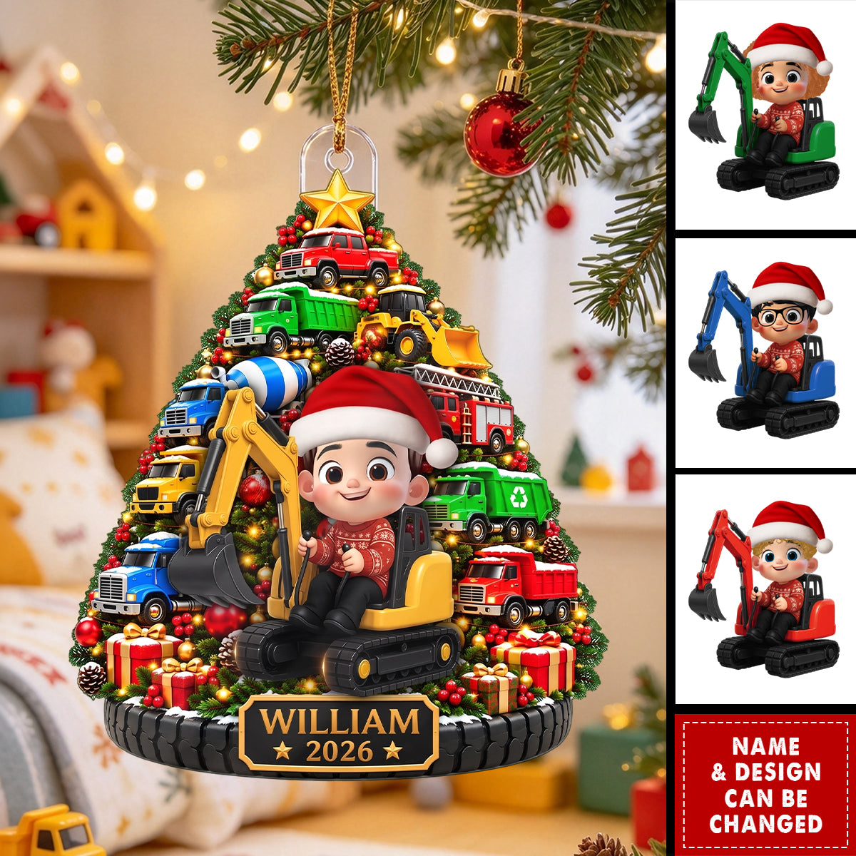 Construction Trucks Christmas Tree – Personalized Ornament – Christmas Gift For Boys