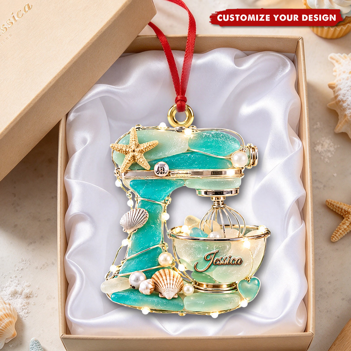 Baking Mixer Sea Glass Ornament - Personalized Gifts For Baking Lovers