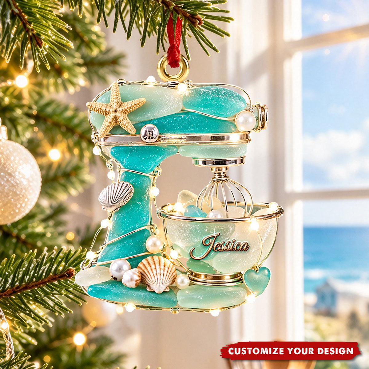Baking Mixer Sea Glass Ornament - Personalized Gifts For Baking Lovers