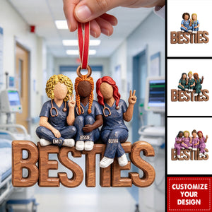 Bestie In Scrubs Wood Ornament – Personalized Gift For Nurses