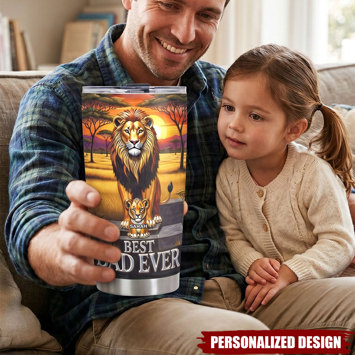 Lion Dad And Kid - Personalized Tumbler - Father's Day Gifts For Dad