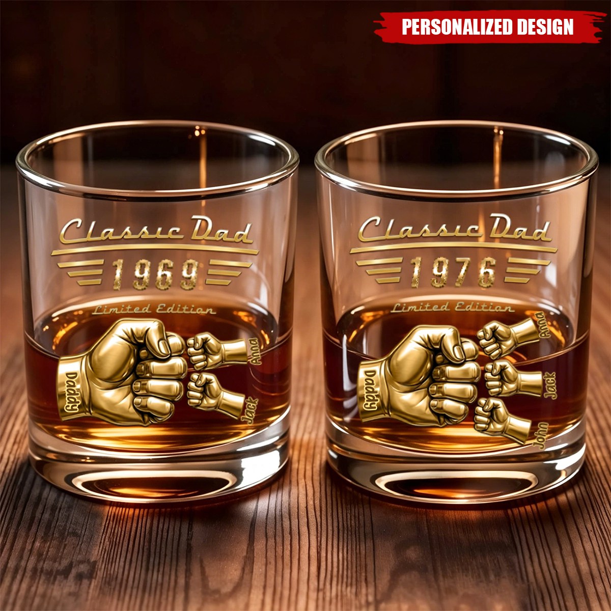 Classic Dad - Limited Edition - Personalized Whiskey Glass, Gift For Dad,  Grandpa